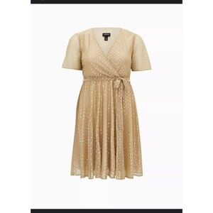 Torrid Dress Women's 2X Gold Metallic Polka Dots Mesh cocktail party with Straps